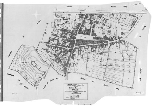 MONTLHERY. - Cadastre révisé pour 1938 : plan du tableau d'assemblage, plans de la section A la Côte 1ère feuille, idem 2ème feuille, idem 3ème feuille, section B la Ville, 1ère feuille, idem 2ème feuille, idem 3ème feuill, idem 4ème feuille ; cadastre ré