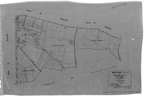 MONTLHERY. - Cadastre révisé pour 1938 : plan du tableau d'assemblage, plans de la section A la Côte 1ère feuille, idem 2ème feuille, idem 3ème feuille, section B la Ville, 1ère feuille, idem 2ème feuille, idem 3ème feuill, idem 4ème feuille ; cadastre ré