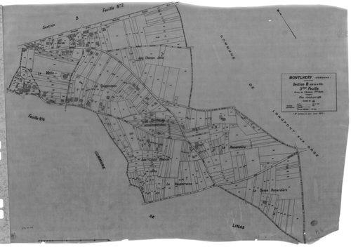 MONTLHERY. - Cadastre révisé pour 1938 : plan du tableau d'assemblage, plans de la section A la Côte 1ère feuille, idem 2ème feuille, idem 3ème feuille, section B la Ville, 1ère feuille, idem 2ème feuille, idem 3ème feuill, idem 4ème feuille ; cadastre ré