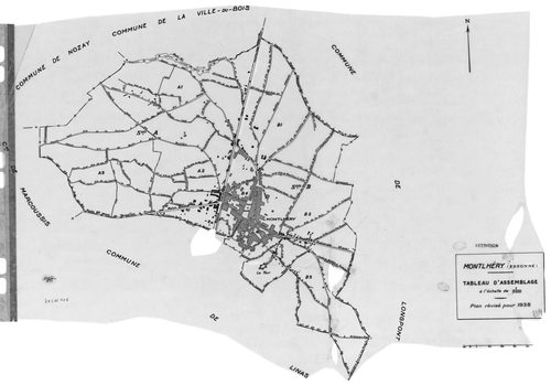MONTLHERY. - Cadastre révisé pour 1938 : plan du tableau d'assemblage, plans de la section A la Côte 1ère feuille, idem 2ème feuille, idem 3ème feuille, section B la Ville, 1ère feuille, idem 2ème feuille, idem 3ème feuill, idem 4ème feuille ; cadastre ré