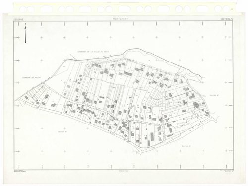 MONTLHERY, plans minutes de conservation : tableau d'assemblage,1938, Ech. 1/5000 ; plans des sections AA, AK, AL, AM, AN, 1997, Ech. 1/1000, sections AB, AC, AD, AE, AH, AI, 1999, Ech. 1/0,001. Polyester. N et B. Dim. 105 x 80 cm [12 plans]. 