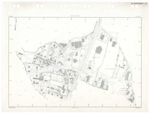 MONTLHERY, plans minutes de conservation : tableau d'assemblage,1938, Ech. 1/5000 ; plans des sections AA, AK, AL, AM, AN, 1997, Ech. 1/1000, sections AB, AC, AD, AE, AH, AI, 1999, Ech. 1/0,001. Polyester. N et B. Dim. 105 x 80 cm [12 plans]. 