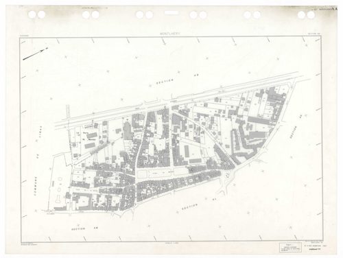 MONTLHERY, plans minutes de conservation : tableau d'assemblage,1938, Ech. 1/5000 ; plans des sections AA, AK, AL, AM, AN, 1997, Ech. 1/1000, sections AB, AC, AD, AE, AH, AI, 1999, Ech. 1/0,001. Polyester. N et B. Dim. 105 x 80 cm [12 plans]. 