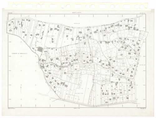 MONTLHERY, plans minutes de conservation : tableau d'assemblage,1938, Ech. 1/5000 ; plans des sections AA, AK, AL, AM, AN, 1997, Ech. 1/1000, sections AB, AC, AD, AE, AH, AI, 1999, Ech. 1/0,001. Polyester. N et B. Dim. 105 x 80 cm [12 plans]. 