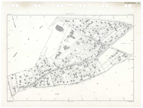 MONTLHERY, plans minutes de conservation : tableau d'assemblage,1938, Ech. 1/5000 ; plans des sections AA, AK, AL, AM, AN, 1997, Ech. 1/1000, sections AB, AC, AD, AE, AH, AI, 1999, Ech. 1/0,001. Polyester. N et B. Dim. 105 x 80 cm [12 plans]. 