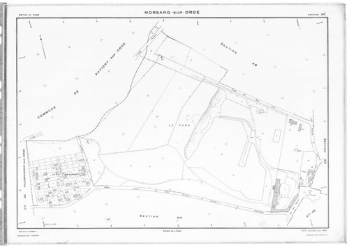 MORSANG-SUR-ORGE. - Cadastre révisé pour 1959 : plan du tableau d'assemblage ; cadastre renouvelé pour 1959 : plans de la section AB, section AC, section AD, section AE, section AH, section AI, section AK, section AL, section AM, section AN, section AO, s