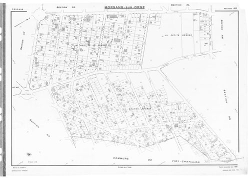 MORSANG-SUR-ORGE. - Cadastre révisé pour 1959 : plan du tableau d'assemblage ; cadastre renouvelé pour 1959 : plans de la section AB, section AC, section AD, section AE, section AH, section AI, section AK, section AL, section AM, section AN, section AO, s