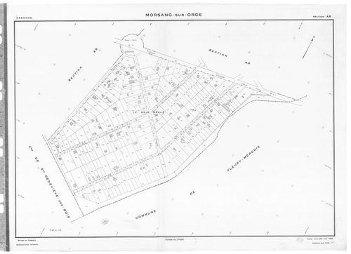 MORSANG-SUR-ORGE. - Cadastre révisé pour 1959 : plan du tableau d'assemblage ; cadastre renouvelé pour 1959 : plans de la section AB, section AC, section AD, section AE, section AH, section AI, section AK, section AL, section AM, section AN, section AO, s