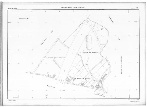 MORSANG-SUR-ORGE. - Cadastre révisé pour 1959 : plan du tableau d'assemblage ; cadastre renouvelé pour 1959 : plans de la section AB, section AC, section AD, section AE, section AH, section AI, section AK, section AL, section AM, section AN, section AO, s