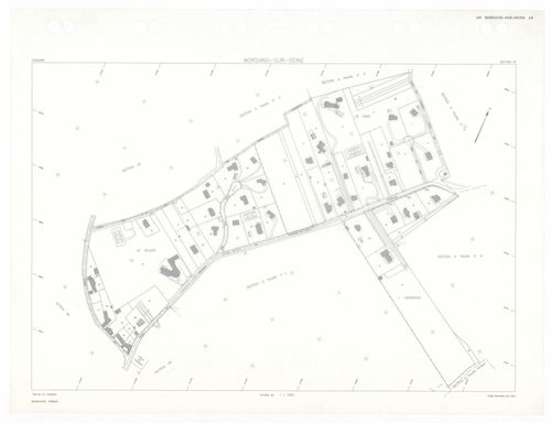 MORSANG-SUR-SEINE, plans minutes de conservation : tableau d'assemblage,1934, Ech. 1/10000 ; plans des sections A3, A5, 1934, Ech. 1/1250, sections A4, BU, 1934, Ech. 1/2500, sections AA, AC, AD, AE, AH, AI, 2001, Ech. 1/1000, section AB, 2001, Ech. 1/200