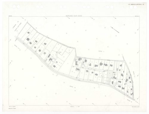 MORSANG-SUR-SEINE, plans minutes de conservation : tableau d'assemblage,1934, Ech. 1/10000 ; plans des sections A3, A5, 1934, Ech. 1/1250, sections A4, BU, 1934, Ech. 1/2500, sections AA, AC, AD, AE, AH, AI, 2001, Ech. 1/1000, section AB, 2001, Ech. 1/200