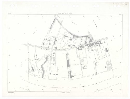 MORSANG-SUR-SEINE, plans minutes de conservation : tableau d'assemblage,1934, Ech. 1/10000 ; plans des sections A3, A5, 1934, Ech. 1/1250, sections A4, BU, 1934, Ech. 1/2500, sections AA, AC, AD, AE, AH, AI, 2001, Ech. 1/1000, section AB, 2001, Ech. 1/200