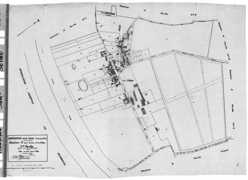 MORSANG-SUR-SEINE. - Cadastre révisé pour 1934 : plans de la section A les Friches et le Village 1ère feuille, idem 2ème feuille, idem 5ème feuille ; cadastre renouvelé pour 1938 : plan de la section A les Friches et le Village 5ème feuille, [4 plans]. 