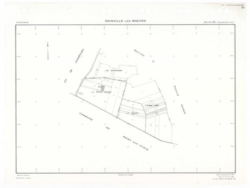 NAINVILLE-LES-ROCHES, plans minutes de conservation : tableau d'assemblage,1933, Ech. 1/10000 ; plans des sections AU, B1, CU, 1933, Ech. 1/2500, sections B2, 1933, Ech. 1/1250, sections ZA, ZB, 1962, Ech. 1/2000. Polyester. N et B. Dim. 105 x 80 cm [8 pl