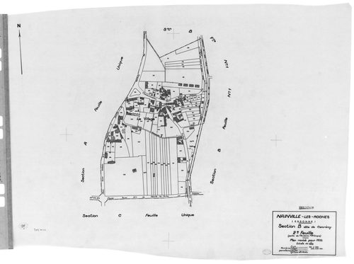 NAINVILLE-LES-ROCHES . -Cadastre révisé pour 1933 : plans de la section A le Parc, section B Camp Rémy 1ère feuille, 2ème feuille, section C les Bois ; cadastre renouvelé pour 1962 : plan de la section ZA ; cadastre renouvelé pour 1966 : plan de la sectio