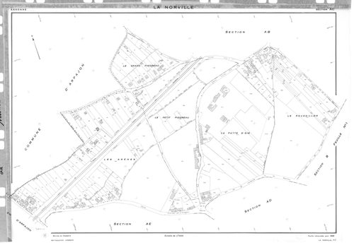 NORVILLE (LA). - Cadastre de 1820 mis à jour pour 1959 : plans de la section B 1ère feuille, idem 2ème feuille, section C ; cadastre renouvelé pour 1959 : plans de la section AB, section AC, section AD, section AE, section AH, section ZA, [9 plans]. 