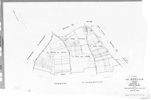 NORVILLE (LA). - Cadastre de 1820 mis à jour pour 1959 : plans de la section B 1ère feuille, idem 2ème feuille, section C ; cadastre renouvelé pour 1959 : plans de la section AB, section AC, section AD, section AE, section AH, section ZA, [9 plans]. 
