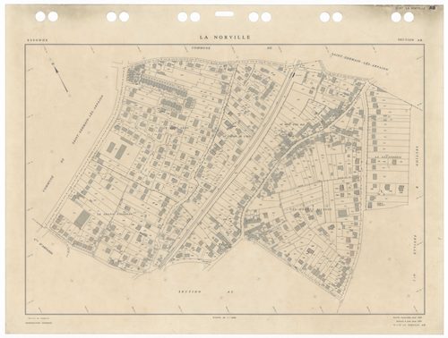 NORVILLE (LA), plans minutes de conservation : tableau d'assemblage,1959, Ech. 1/10000 ; plans des sections ZA, 1955, Ech. 1/2000, sections Cu, B1, B2, 1959, Ech. 1/2500, sections AB, AC, AD, AE, AH, 1959, Ech. 1/1000, sections AI, AK, 2005, Ech. 1/0,001.