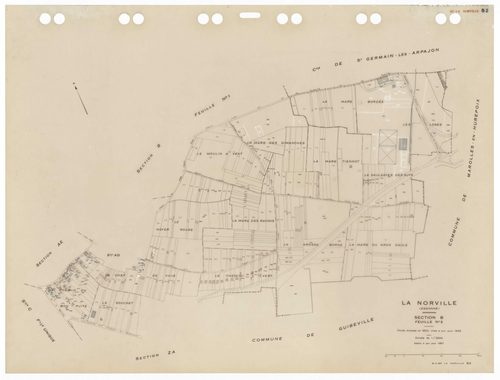 NORVILLE (LA), plans minutes de conservation : tableau d'assemblage,1959, Ech. 1/10000 ; plans des sections ZA, 1955, Ech. 1/2000, sections Cu, B1, B2, 1959, Ech. 1/2500, sections AB, AC, AD, AE, AH, 1959, Ech. 1/1000, sections AI, AK, 2005, Ech. 1/0,001.