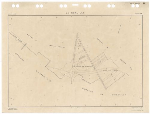 NORVILLE (LA), plans minutes de conservation : tableau d'assemblage,1959, Ech. 1/10000 ; plans des sections ZA, 1955, Ech. 1/2000, sections Cu, B1, B2, 1959, Ech. 1/2500, sections AB, AC, AD, AE, AH, 1959, Ech. 1/1000, sections AI, AK, 2005, Ech. 1/0,001.