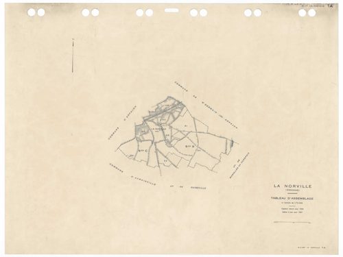 NORVILLE (LA), plans minutes de conservation : tableau d'assemblage,1959, Ech. 1/10000 ; plans des sections ZA, 1955, Ech. 1/2000, sections Cu, B1, B2, 1959, Ech. 1/2500, sections AB, AC, AD, AE, AH, 1959, Ech. 1/1000, sections AI, AK, 2005, Ech. 1/0,001.