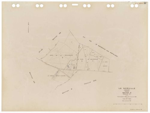 NORVILLE (LA), plans minutes de conservation : tableau d'assemblage,1959, Ech. 1/10000 ; plans des sections ZA, 1955, Ech. 1/2000, sections Cu, B1, B2, 1959, Ech. 1/2500, sections AB, AC, AD, AE, AH, 1959, Ech. 1/1000, sections AI, AK, 2005, Ech. 1/0,001.