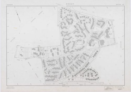 NOZAY, plans minutes de conservation : tableau d'assemblage,1942, Ech. 1/10000 ; plans des sections A, B, D2, 1942, Ech. 1/2500, section AA, 1998, Ech. 1/2000, sections AB, AC, AD, AE, AH, AI, AK, AL, AM, AN, 1998, Ech. 1/1000. Polyester. N et B. Dim. 105