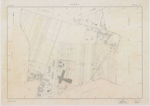 NOZAY, plans minutes de conservation : tableau d'assemblage,1942, Ech. 1/10000 ; plans des sections A, B, D2, 1942, Ech. 1/2500, section AA, 1998, Ech. 1/2000, sections AB, AC, AD, AE, AH, AI, AK, AL, AM, AN, 1998, Ech. 1/1000. Polyester. N et B. Dim. 105