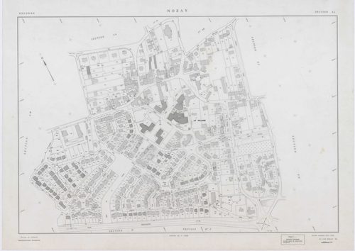 NOZAY, plans minutes de conservation : tableau d'assemblage,1942, Ech. 1/10000 ; plans des sections A, B, D2, 1942, Ech. 1/2500, section AA, 1998, Ech. 1/2000, sections AB, AC, AD, AE, AH, AI, AK, AL, AM, AN, 1998, Ech. 1/1000. Polyester. N et B. Dim. 105