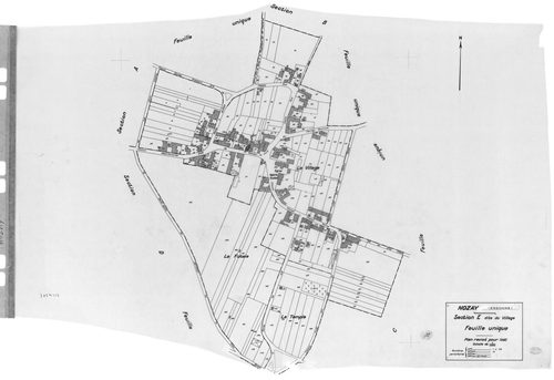 NOZAY. - Cadastre révisé pour 1942 : plans de la section B Lunezy, section C la Croix, section D le Long Réage, section E le Village ; cadastre révisé pour 1942 mis à jour pour 1975 : plans de la section A Villarceaux, section D le Long Réage, [6 plans]. 