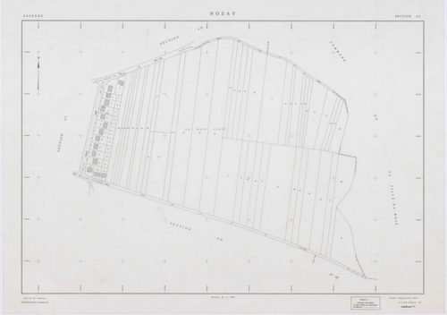 NOZAY, plans minutes de conservation : tableau d'assemblage,1942, Ech. 1/10000 ; plans des sections A, B, D2, 1942, Ech. 1/2500, section AA, 1998, Ech. 1/2000, sections AB, AC, AD, AE, AH, AI, AK, AL, AM, AN, 1998, Ech. 1/1000. Polyester. N et B. Dim. 105