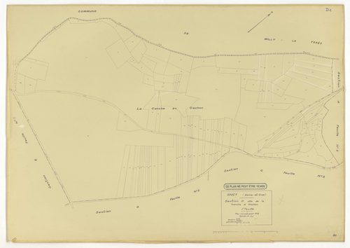 Plans minutes de conservation : ONCY-SUR-ECOLE : tableau d'assemblage n°1, ech. 1/10000 (1934), sections A1, A2, B1, B2, B3, C1, C2, C3, D1, D2, E1, E2, ech. 1/1250 (1934), NB, papier, 105x80 [13 plans]. 