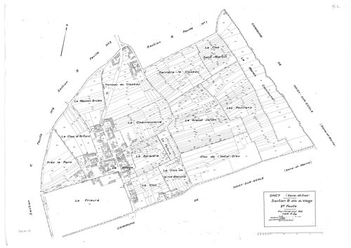 ONCY-SUR-ECOLE. - Cadastre révisé pour 1934 : plan de la section B le Village 2ème feuille, [1 plan]. 