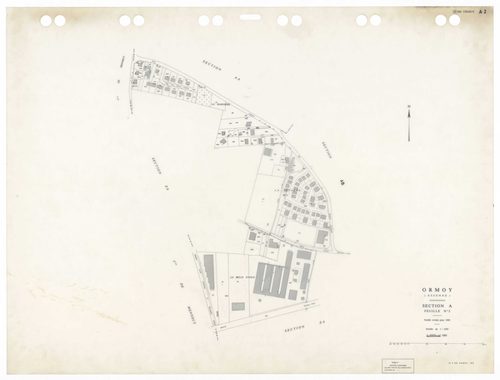 ORMOY, plans minutes de conservation : tableau d'assemblage,1938, Ech. 1/5000 ; plans des sections A1, A2, A4, Bu, 1938, Ech. 1/1250, section ZA, 1964, Ech. 1/2000, sections AA, AB, AC, 1992, Ech. 1/1000. Polyester. N et B. Dim. 105 x 80 cm [9 plans]. 