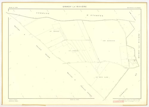 Plans minutes de conservation : ORMOY-LA-RIVIERE : tableau d'assemblage, ech. 1/10000 (1955), sections AB, AC, AD, AE, AH, T, U, V, W, X, Y, Z, ech. 1/2000 (1955), NB, papier, 105x80 [13 plans]. 