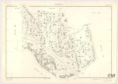 ORSAY. - Feuille renouvelée pour 1964, à jour pour 1981 (2ème édition) : plans des sections AB, AC, AD, AE, AH, AI, AK, AL, AM, AN, AO, AT, AV, AX, AY, AZ, BA, BC, BD, ZR, ZS ; cadastre révisé pour 1964, à jour pour 1982 (2ème édition) : plan du tableau d