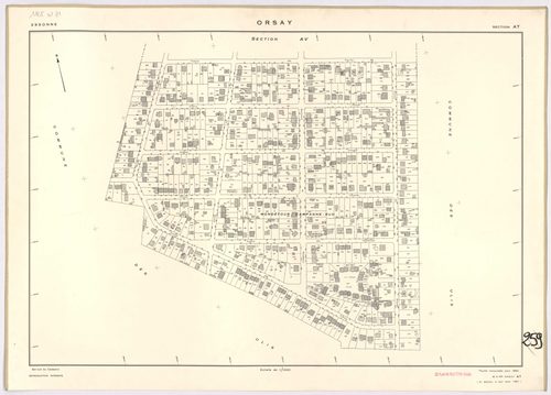 ORSAY. - Feuille renouvelée pour 1964, à jour pour 1981 (2ème édition) : plans des sections AB, AC, AD, AE, AH, AI, AK, AL, AM, AN, AO, AT, AV, AX, AY, AZ, BA, BC, BD, ZR, ZS ; cadastre révisé pour 1964, à jour pour 1982 (2ème édition) : plan du tableau d