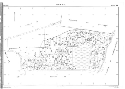 ORSAY. - Cadastre révisé pour 1964 : plan du tableau d'assemblage ; cadastre renouvelé pour 1964 : plans de la section AB, section AC, section AD, section AE, section AH, section AI, section AK, section AL, section AM, section AN, section AO, section AP, 