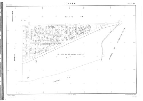 ORSAY. - Cadastre révisé pour 1964 : plan du tableau d'assemblage ; cadastre renouvelé pour 1964 : plans de la section AB, section AC, section AD, section AE, section AH, section AI, section AK, section AL, section AM, section AN, section AO, section AP, 