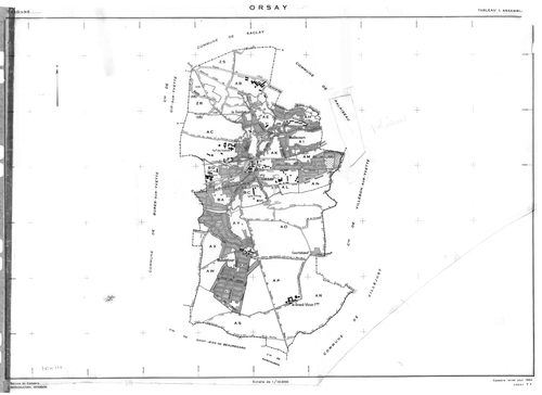 ORSAY. - Cadastre révisé pour 1964 : plan du tableau d'assemblage ; cadastre renouvelé pour 1964 : plans de la section AB, section AC, section AD, section AE, section AH, section AI, section AK, section AL, section AM, section AN, section AO, section AP, 