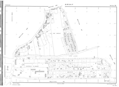 ORSAY. - Cadastre révisé pour 1964 : plan du tableau d'assemblage ; cadastre renouvelé pour 1964 : plans de la section AB, section AC, section AD, section AE, section AH, section AI, section AK, section AL, section AM, section AN, section AO, section AP, 