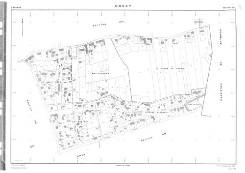 ORSAY. - Cadastre révisé pour 1964 : plan du tableau d'assemblage ; cadastre renouvelé pour 1964 : plans de la section AB, section AC, section AD, section AE, section AH, section AI, section AK, section AL, section AM, section AN, section AO, section AP, 