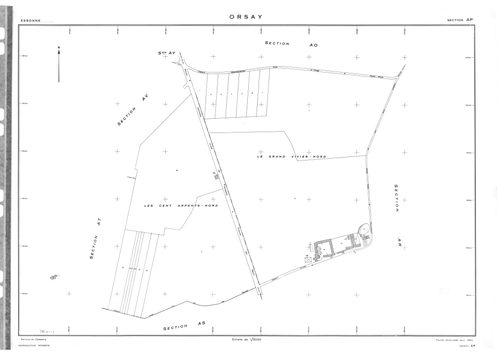 ORSAY. - Cadastre révisé pour 1964 : plan du tableau d'assemblage ; cadastre renouvelé pour 1964 : plans de la section AB, section AC, section AD, section AE, section AH, section AI, section AK, section AL, section AM, section AN, section AO, section AP, 