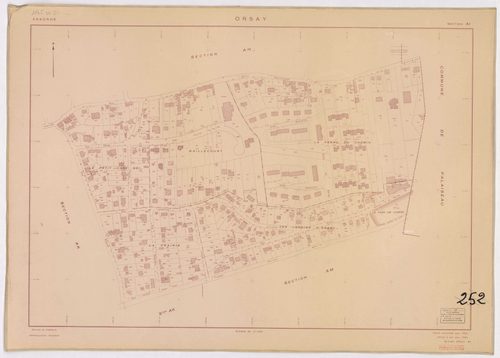 ORSAY. - Feuille renouvelée pour 1964, à jour pour 1981 (2ème édition) : plans des sections AB, AC, AD, AE, AH, AI, AK, AL, AM, AN, AO, AT, AV, AX, AY, AZ, BA, BC, BD, ZR, ZS ; cadastre révisé pour 1964, à jour pour 1982 (2ème édition) : plan du tableau d