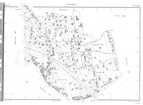 ORSAY. - Cadastre révisé pour 1964 : plan du tableau d'assemblage ; cadastre renouvelé pour 1964 : plans de la section AB, section AC, section AD, section AE, section AH, section AI, section AK, section AL, section AM, section AN, section AO, section AP, 
