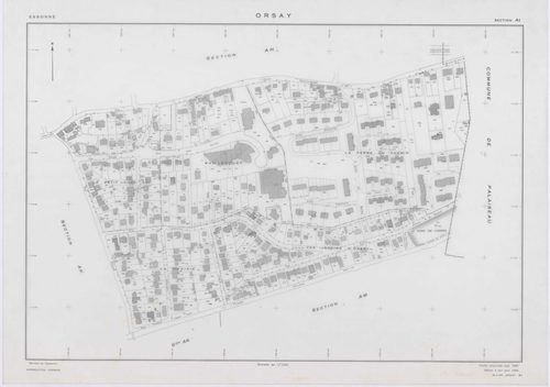 ORSAY, plans minutes de conservation : tableau d'assemblage,1964, Ech. 1/10000 ; plans des sections AB, AC, AO, ZR, ZS, 1964, Ech. 1/2000, sections AD, AE, AH, AI, AK, AL, AM, AN, AT, AV, AX, AY, AZ, BA, BC, BD, BE, BH, BI, 1964, Ech. 1/1000. Polyester. N