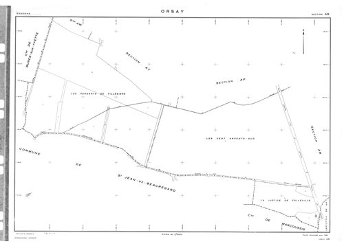 ORSAY. - Cadastre révisé pour 1964 : plan du tableau d'assemblage ; cadastre renouvelé pour 1964 : plans de la section AB, section AC, section AD, section AE, section AH, section AI, section AK, section AL, section AM, section AN, section AO, section AP, 