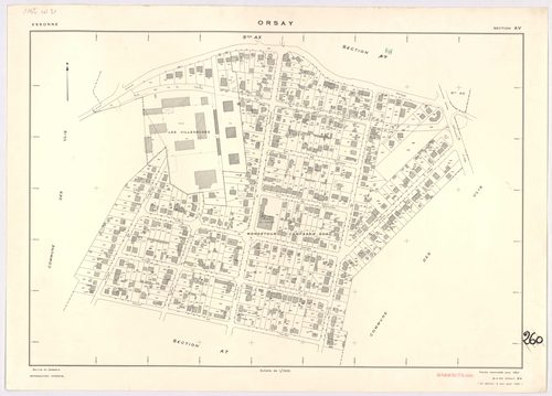 ORSAY. - Feuille renouvelée pour 1964, à jour pour 1981 (2ème édition) : plans des sections AB, AC, AD, AE, AH, AI, AK, AL, AM, AN, AO, AT, AV, AX, AY, AZ, BA, BC, BD, ZR, ZS ; cadastre révisé pour 1964, à jour pour 1982 (2ème édition) : plan du tableau d