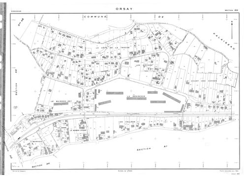 ORSAY. - Cadastre révisé pour 1964 : plan du tableau d'assemblage ; cadastre renouvelé pour 1964 : plans de la section AB, section AC, section AD, section AE, section AH, section AI, section AK, section AL, section AM, section AN, section AO, section AP, 