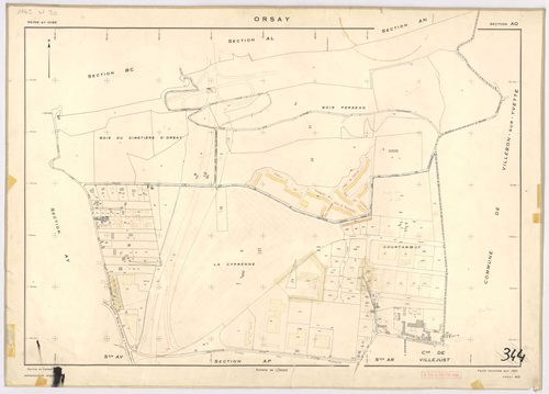ORSAY. - Feuille renouvelée pour 1964 : plans du tableau d'assemblage, des sections AL, AO, AP, AR, AS, AW, AX, AZ. [9 plans]. 